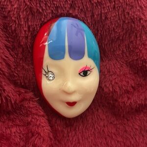 Vintage 1980's Painted Lady Face Plastic Lucite Brooch Pin
